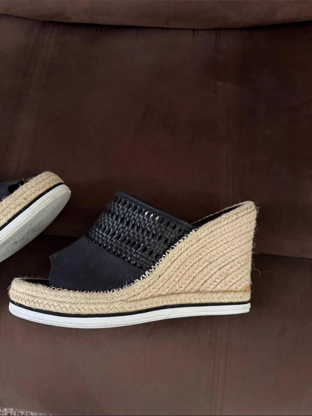 Toms Black Woven Espadrille Wedge Slides